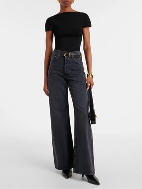 Agolde Dame Black High-Waist Wide-Leg Button-Fly Jeans